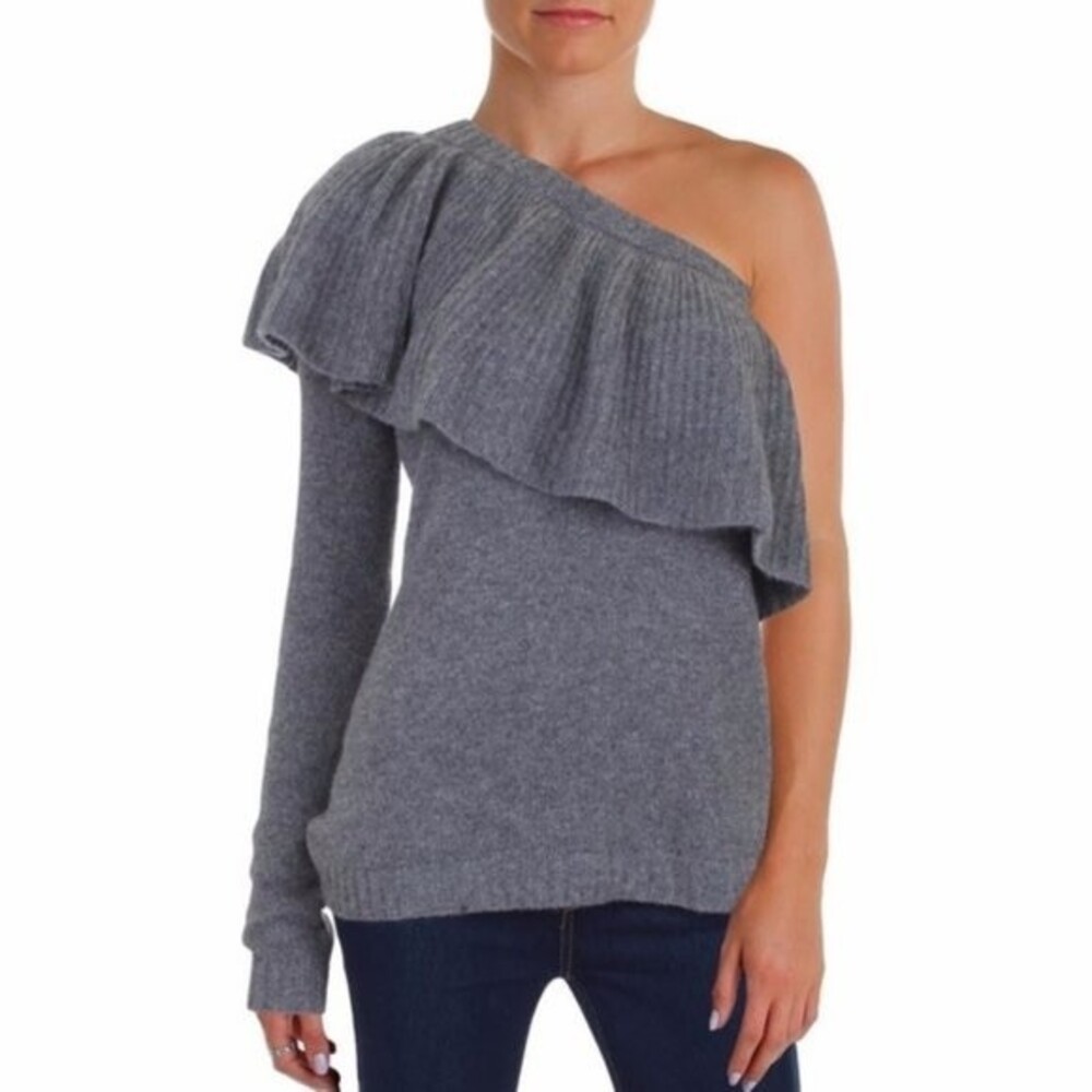 NEW ** Aqua One Shoulder 100% Cashmere Gray Sweater Size M